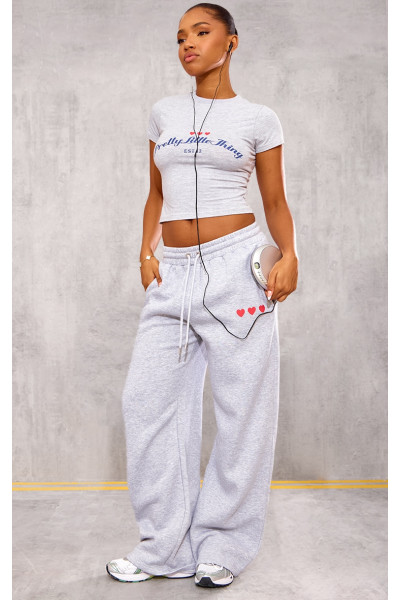 PrettyLittlething Grey Marl Heart Dress Wide Neg Joggers PrettyLittlething Grey Marl Heart Dress Wide Neg Joggers