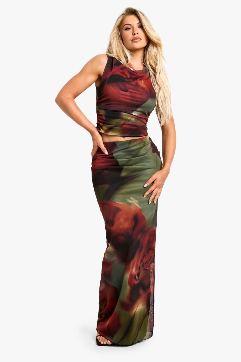 Сітка драпірування верху та колонки максі спідниця