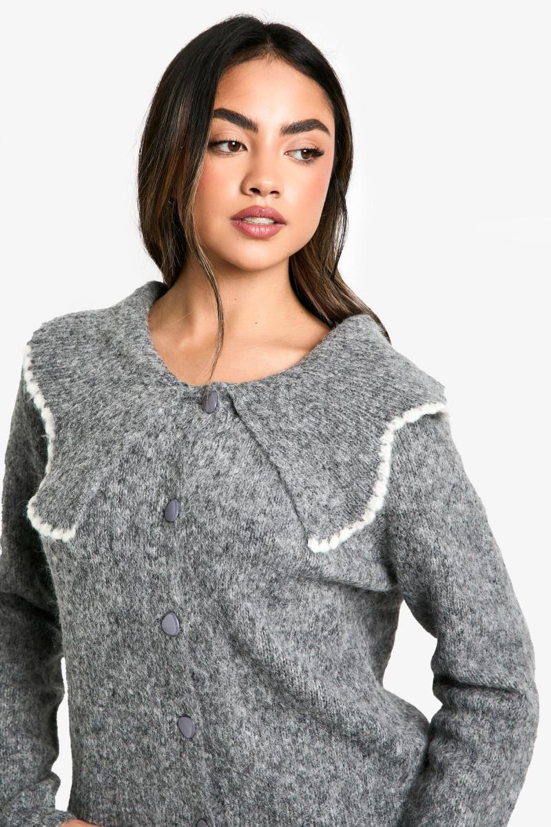 Пухнастий в'язаний кардиган з коміром