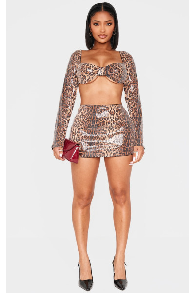 Міні-спідниця з леопардовим принтом і паєтками з низькою посадкою Міні-спідниця з леопардовим принтом і паєтками з низькою посадкою