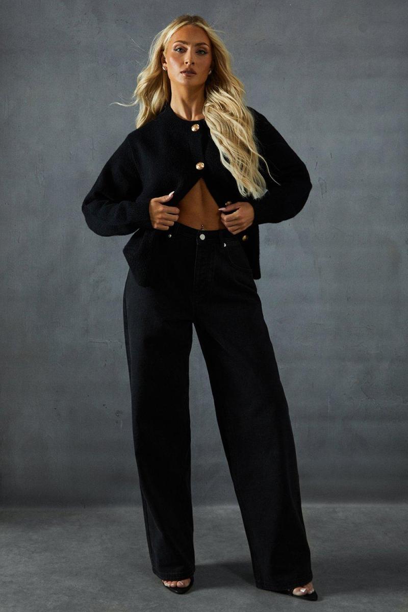 В'язаний екіпаж Кис’яна кишенька деталі золота ґудзик Кардиган