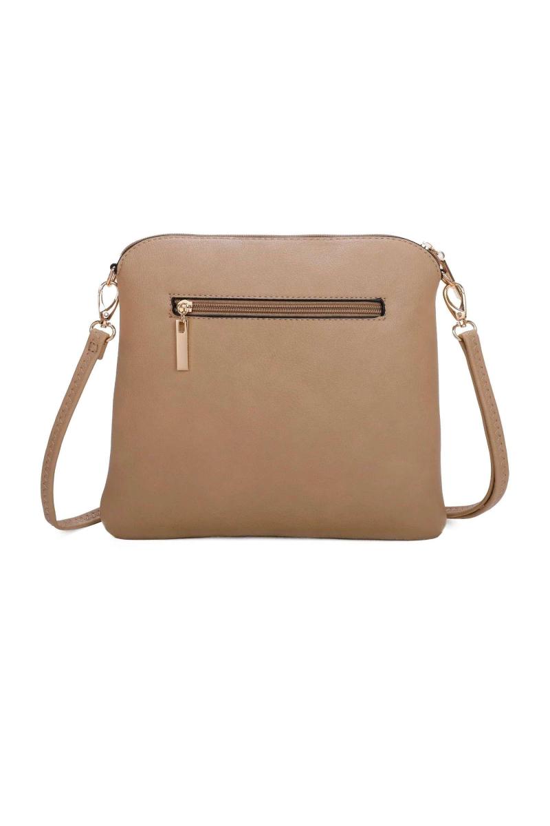 Маленька плоска сумочка через плече з китицями і передньою кишенею