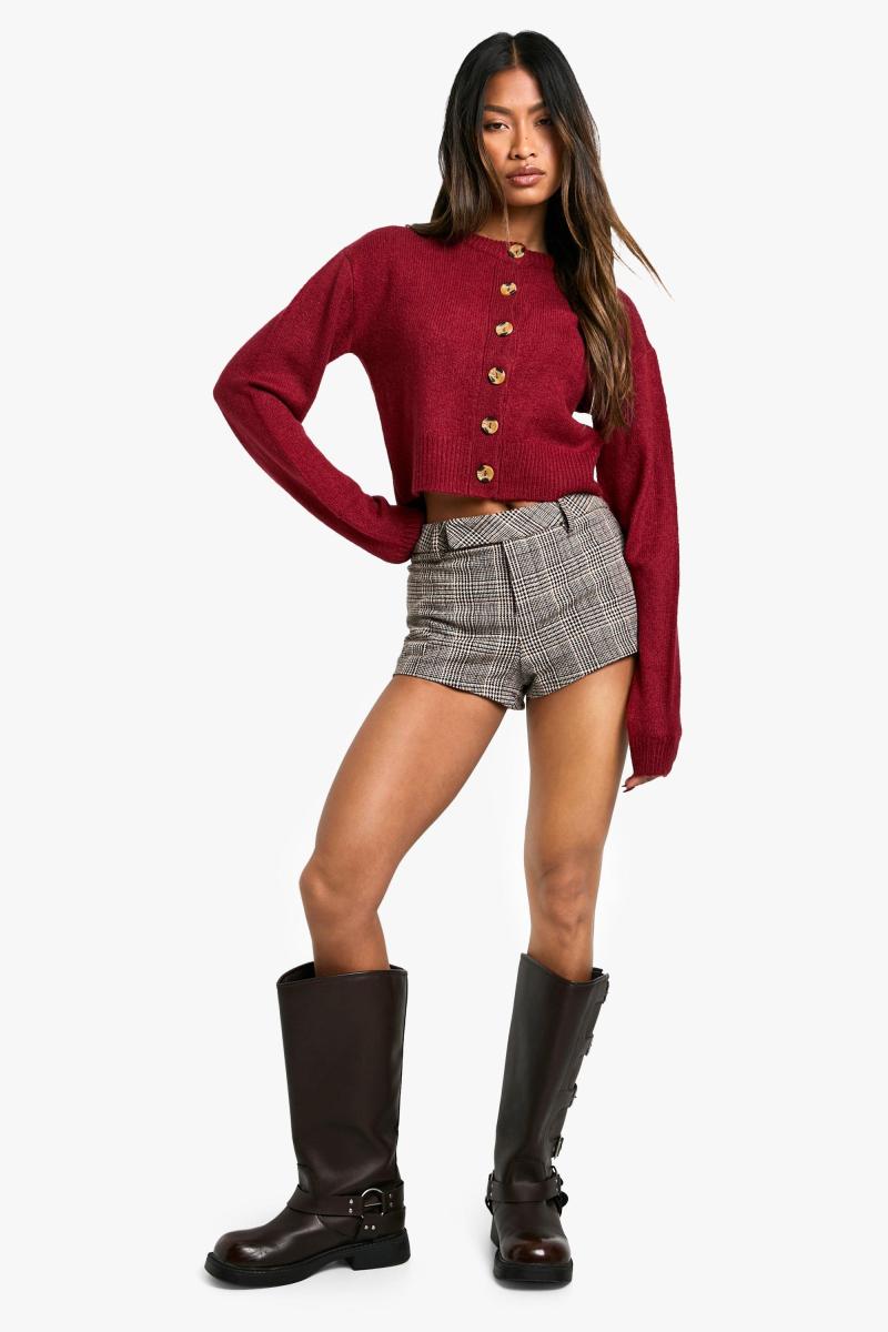 М'який трикотажний мікрокардиган з круглим вирізом і надувними рукавами