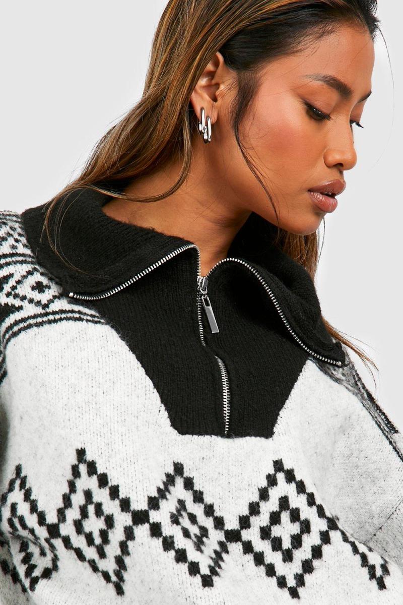Великий джемпер з ацтекським принтом на половину блискавки