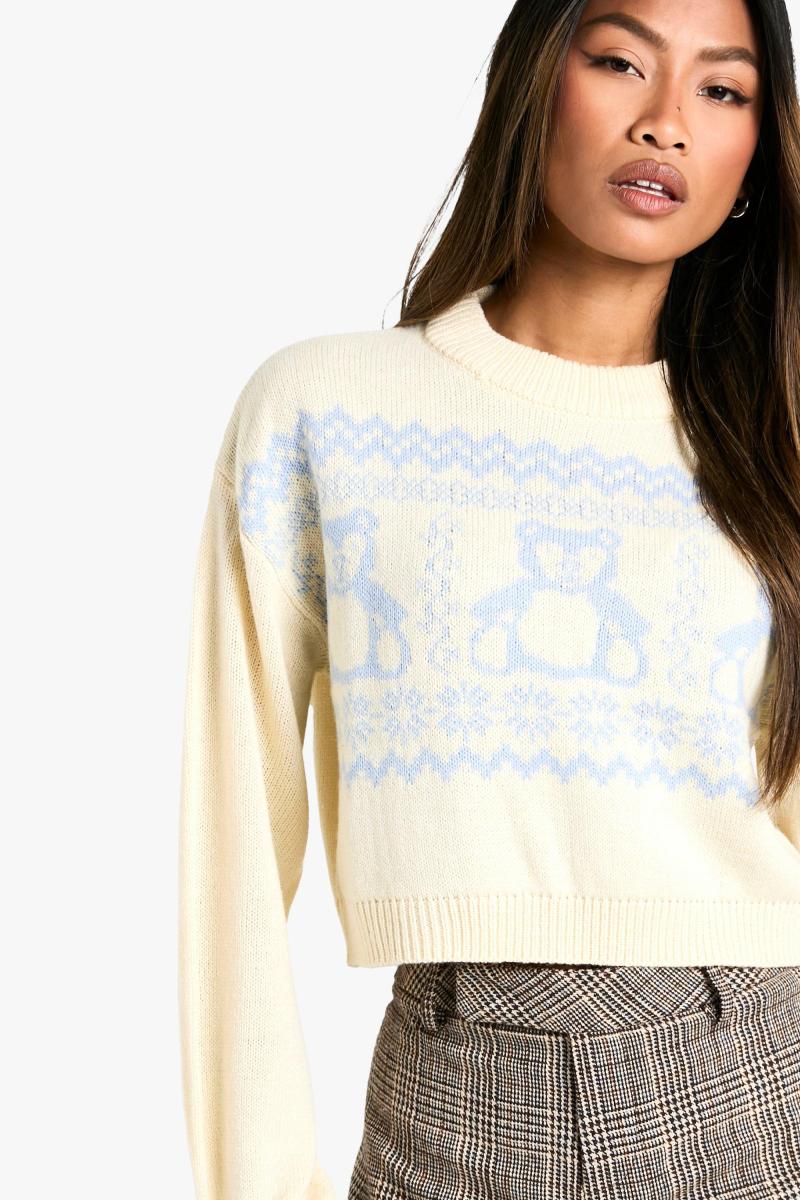 Різдвяний укорочений джемпер із плюшевим ведмедиком Farisle