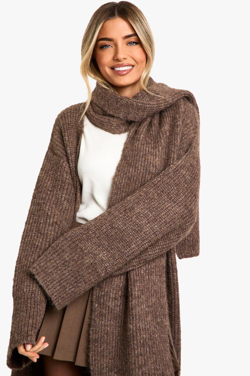 В'язаний кардиган максі та великий шарф