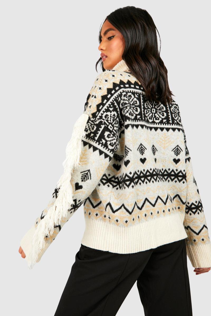 В'язаний джемпер Fairisle з бахромою