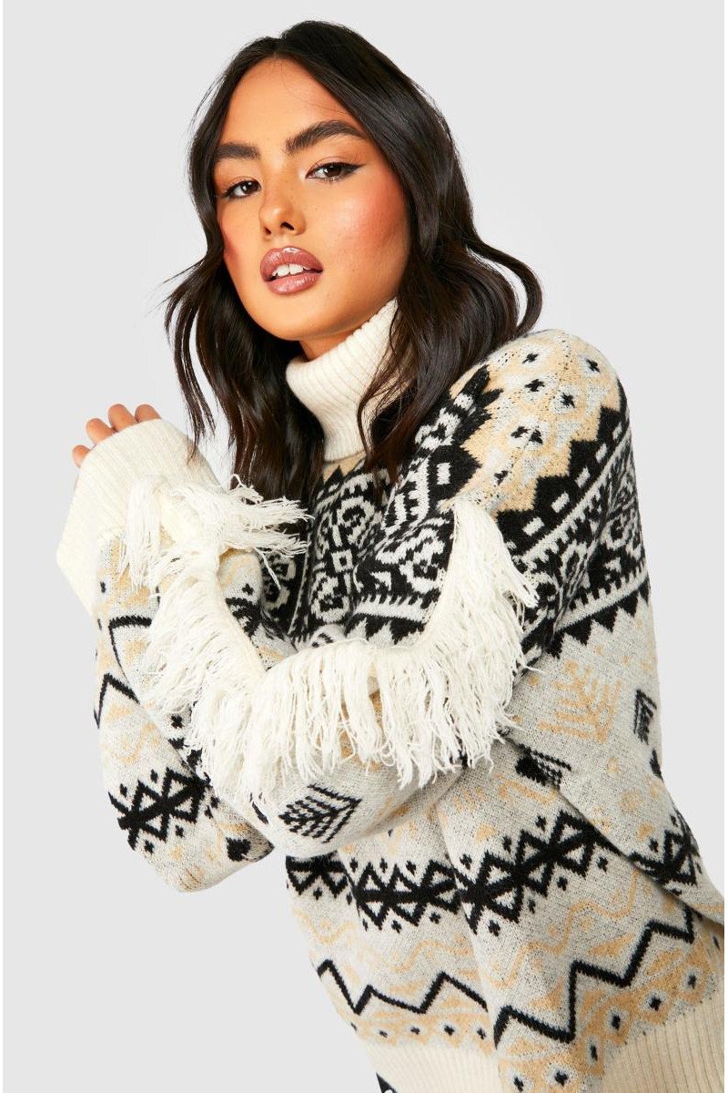 В'язаний джемпер Fairisle з бахромою