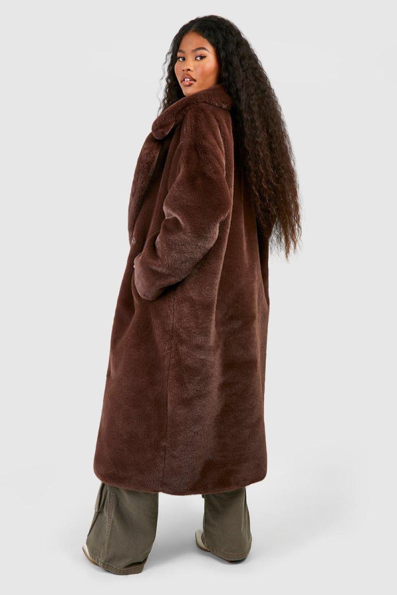 Двобортне пальто зі штучного хутра