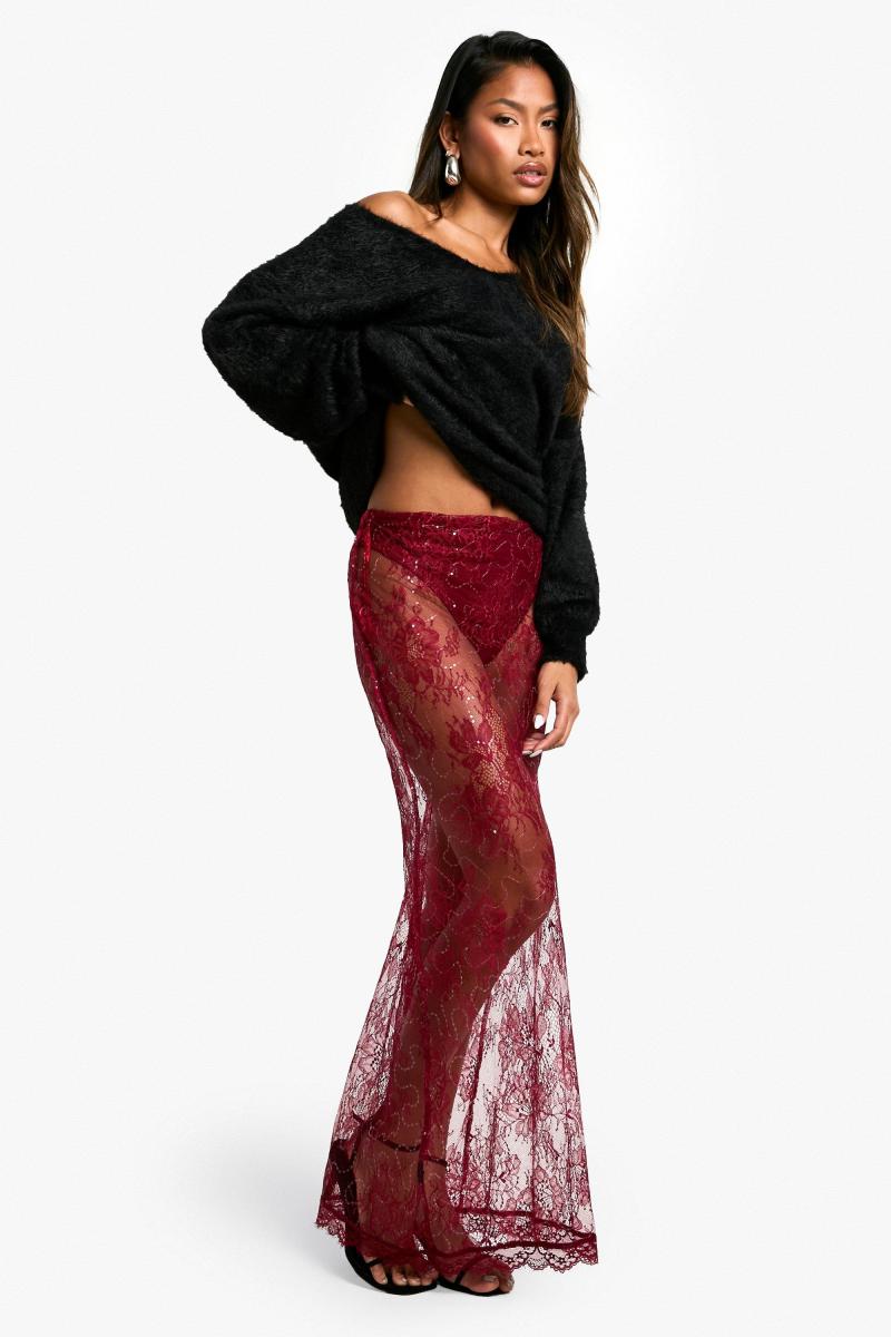 Мереживна спідниця максі з паєтками