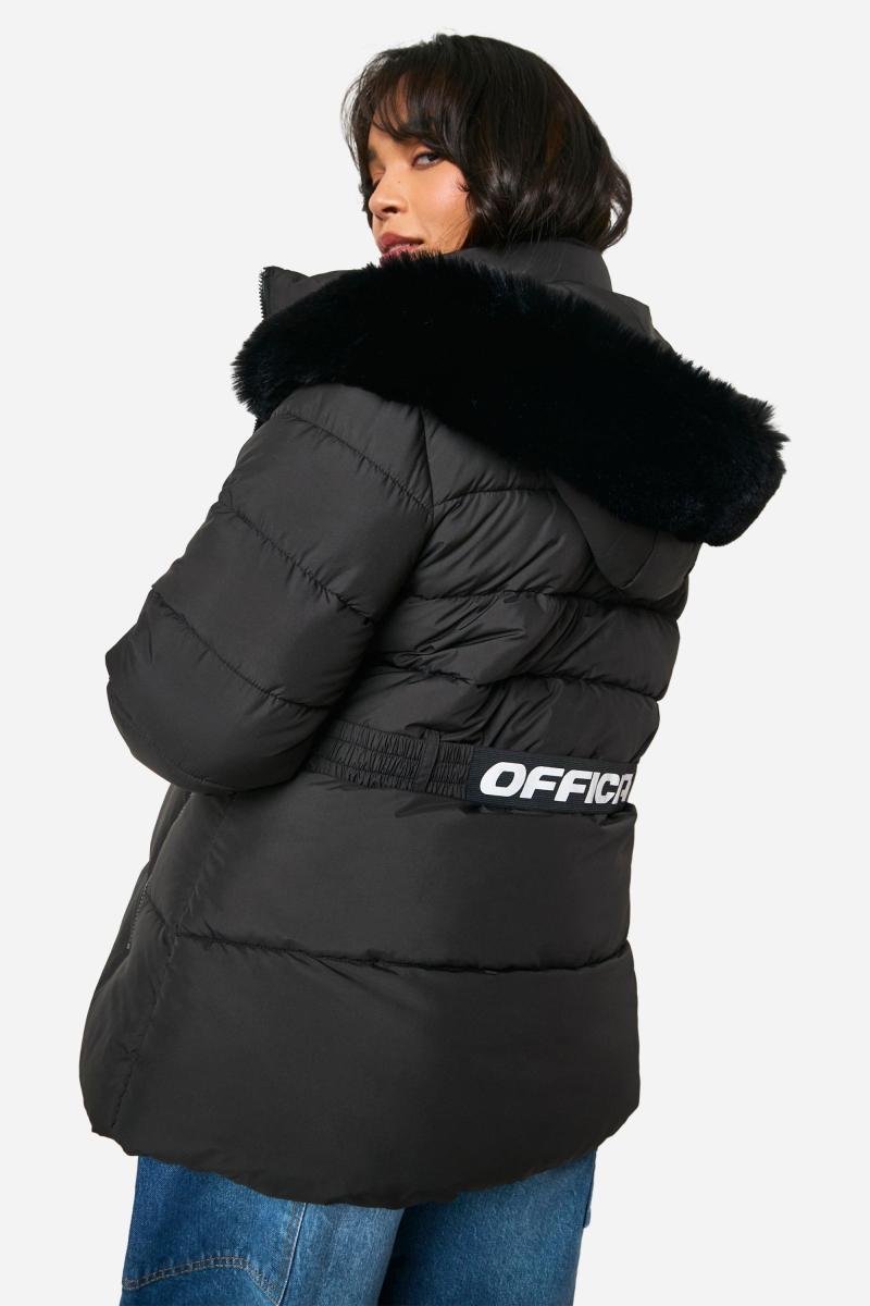 Плюс куртка-пуховик із штучним хутром і поясом