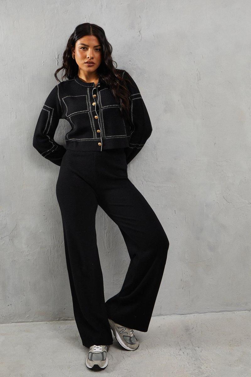 В'язаний екіпаж на шиї Контрастні шва Золота Кнопка Детальна кардиган