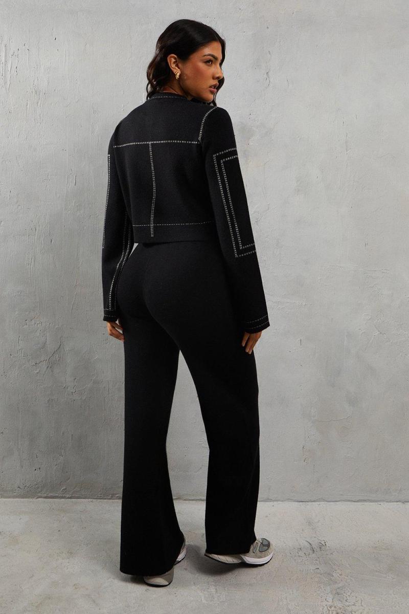 В'язаний екіпаж на шиї Контрастні шва Золота Кнопка Детальна кардиган