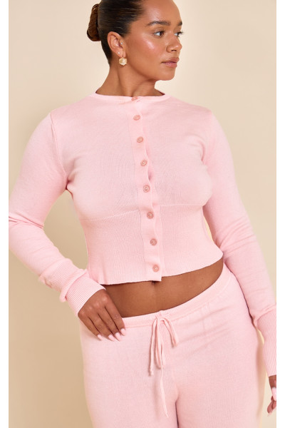Форма рожева трикотна кнопка передня широка реберна кардиган Форма рожева трикотна кнопка передня широка реберна кардиган
