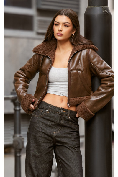 Контрастна куртка-авіатор Borg з м'якої штучної шкіри кольору шоколаду