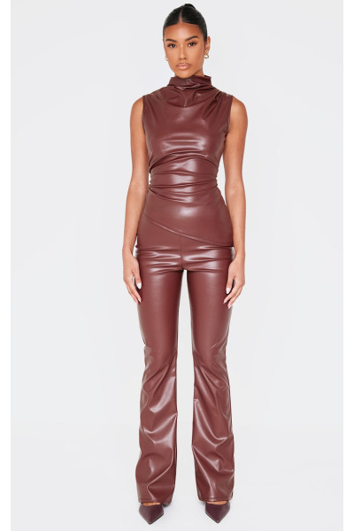 Шоколадні кльоші з високою талією зі штучної шкіри