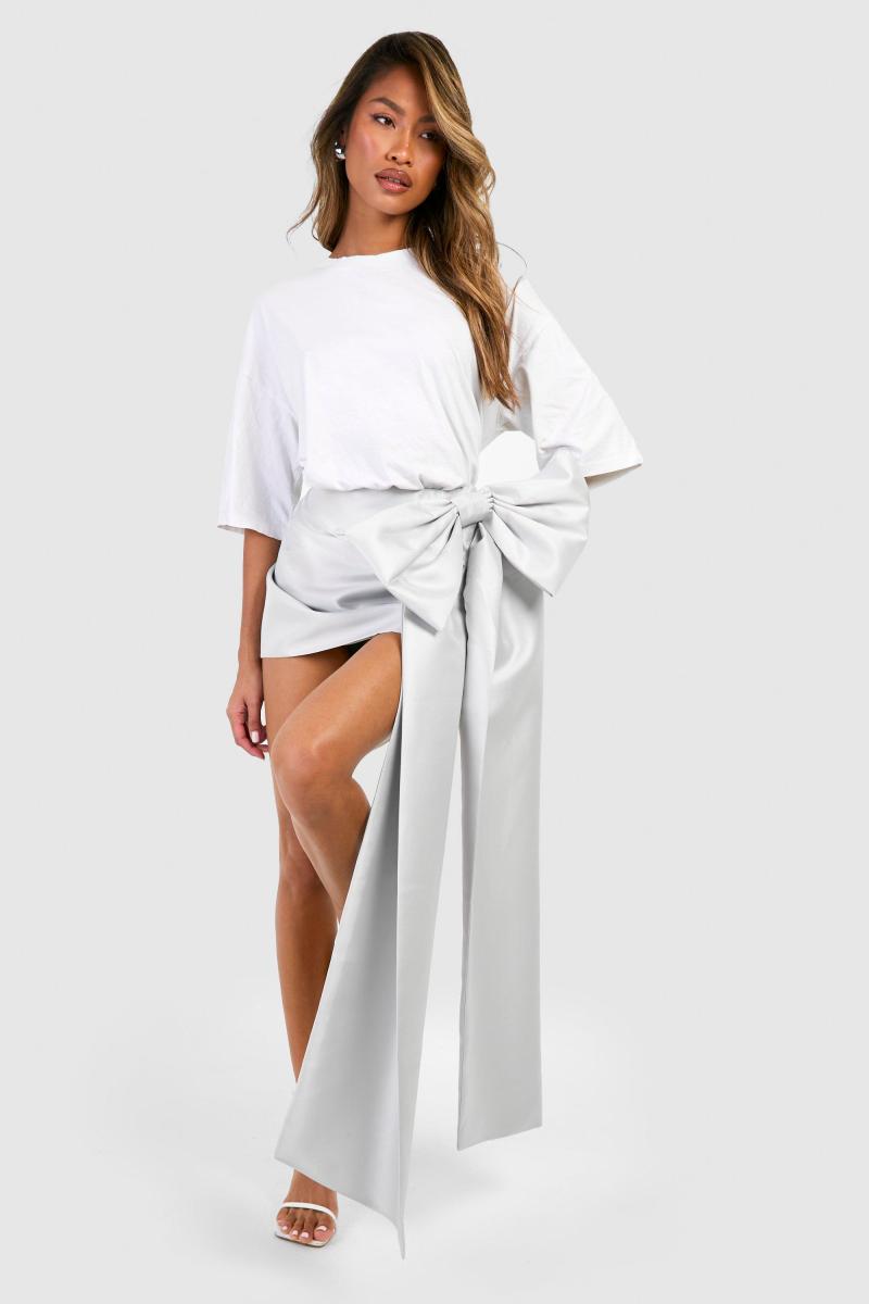 Атласна міні-спідниця преміум-класу з драпірованим бантом