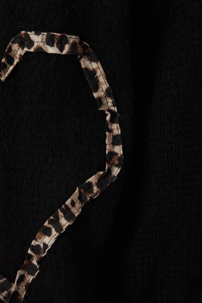 Чорний в'язаний леопардовий обробка кардиган