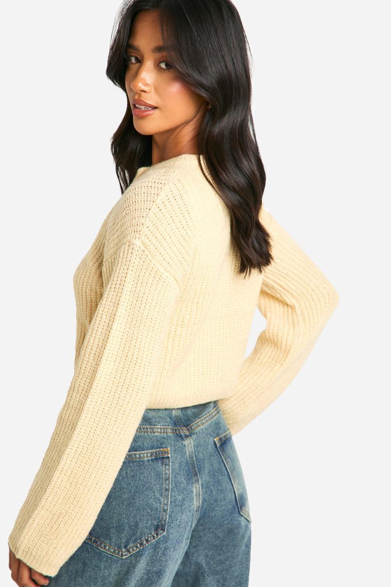 М'який в’язаний мікро кардиган з маленькою екіпаж