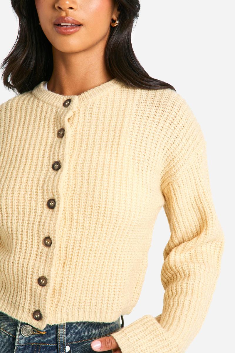 М'який в’язаний мікро кардиган з маленькою екіпаж