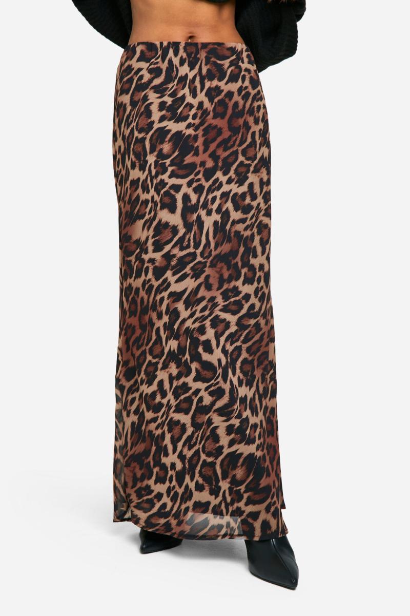 Леопардова шифонова максі спідниця