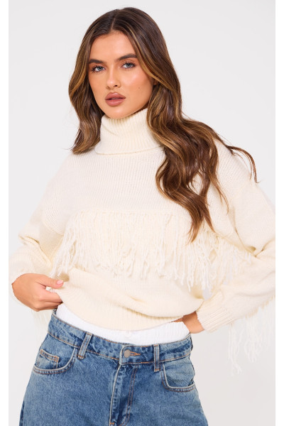 Кремовий трикотажний джемпер з окантовкою з окантовкою Кремовий трикотажний джемпер з окантовкою з окантовкою