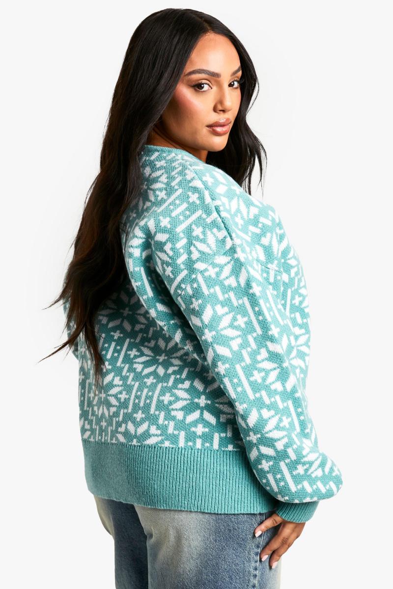 Плюс преміальний в'язаний різдвяний кардиган Fairisle Snowflake