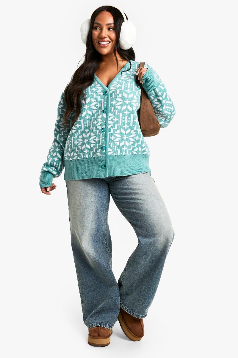 Плюс преміальний в'язаний різдвяний кардиган Fairisle Snowflake