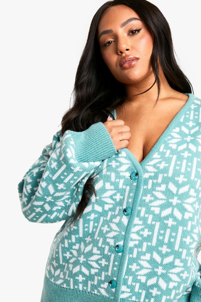 Плюс преміальний в'язаний різдвяний кардиган Fairisle Snowflake