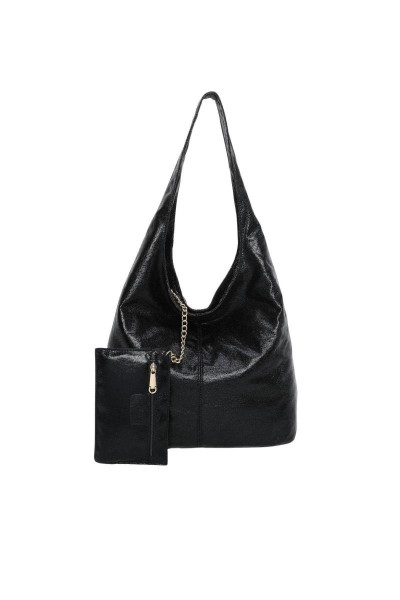 Металевий відтінок 2in1 PU Шкіряна сума Slouch Tote з гаманцем на блискавці Металевий відтінок 2in1 PU Шкіряна сума Slouch Tote з гаманцем на блискавці