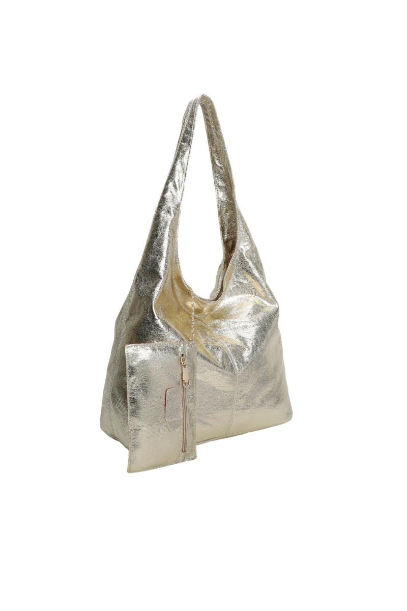 Металевий відтінок 2in1 PU Шкіряна сума Slouch Tote з гаманцем на блискавці