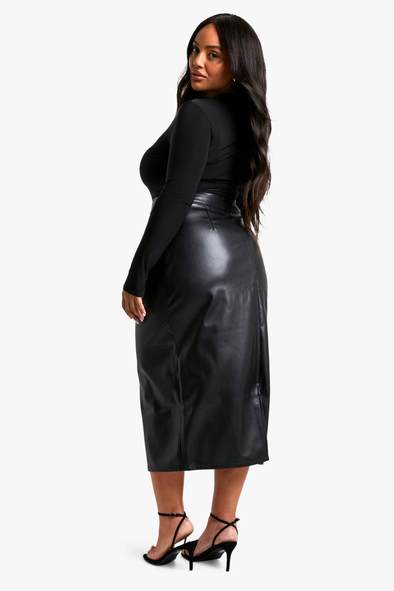 Плюс спідниця Pu Midaxi