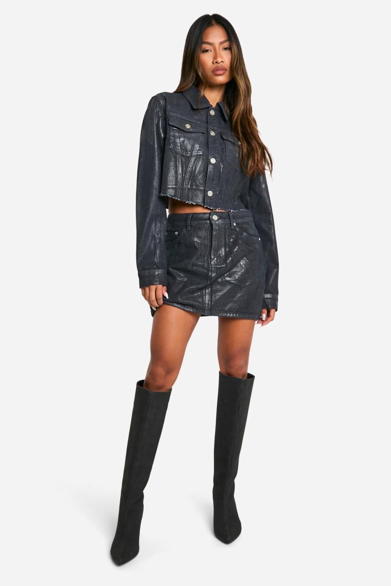 Джинсова міні-спідниця з покриттям