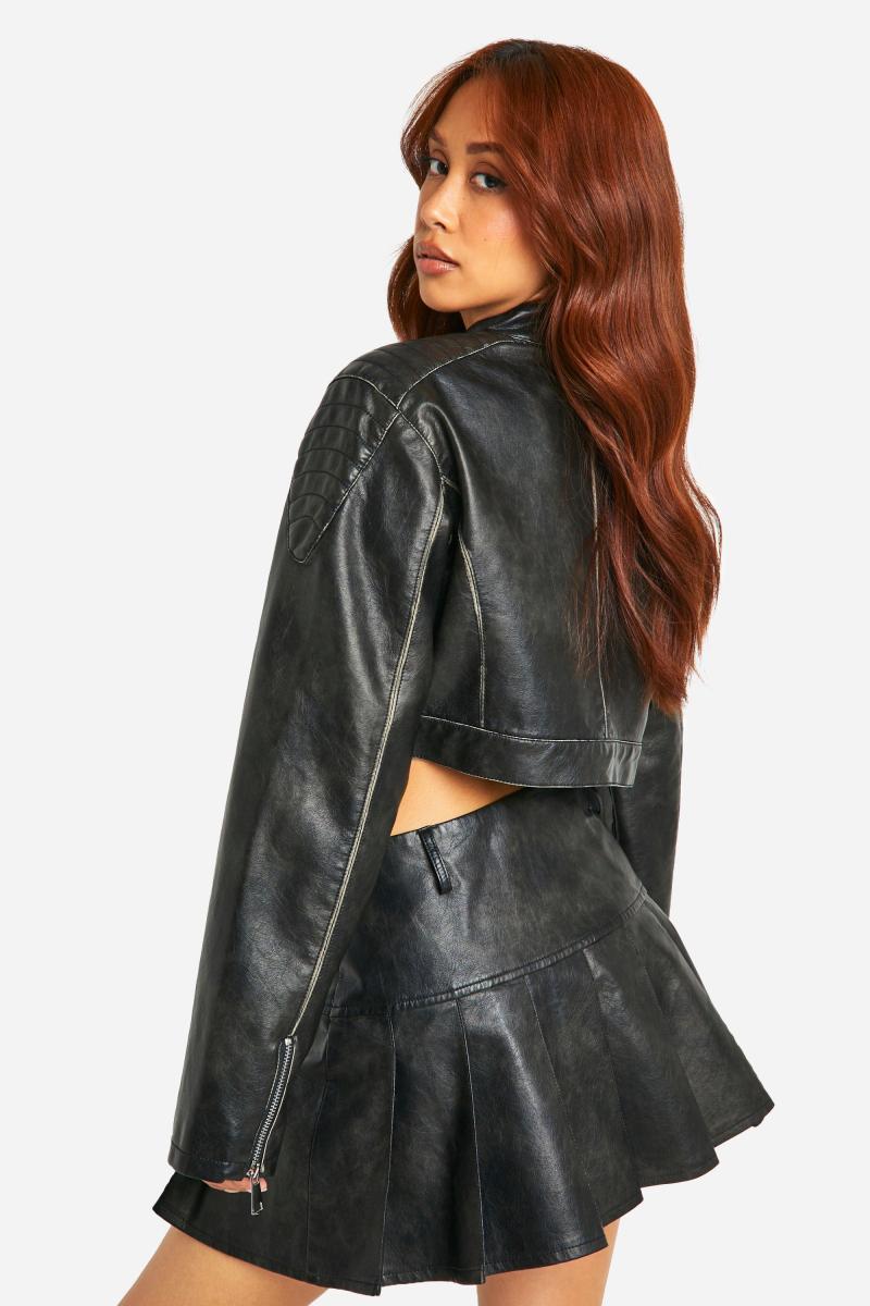 Вінтажна плісирована тенісна спідниця зі штучної шкіри