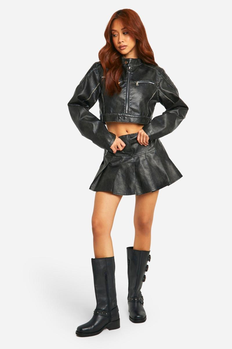 Вінтажна плісирована тенісна спідниця зі штучної шкіри