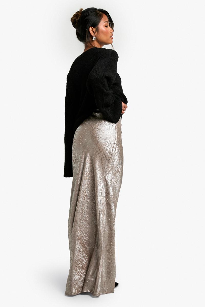 Спідниця максі з атласним металевим діамантом
