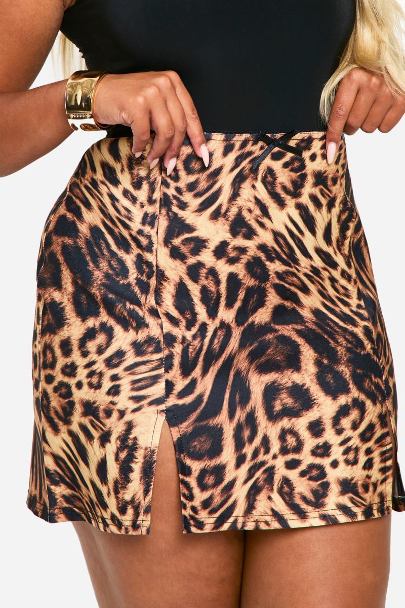 Плюс міні-спідниця з леопардовим плетеним стрейч-бантом