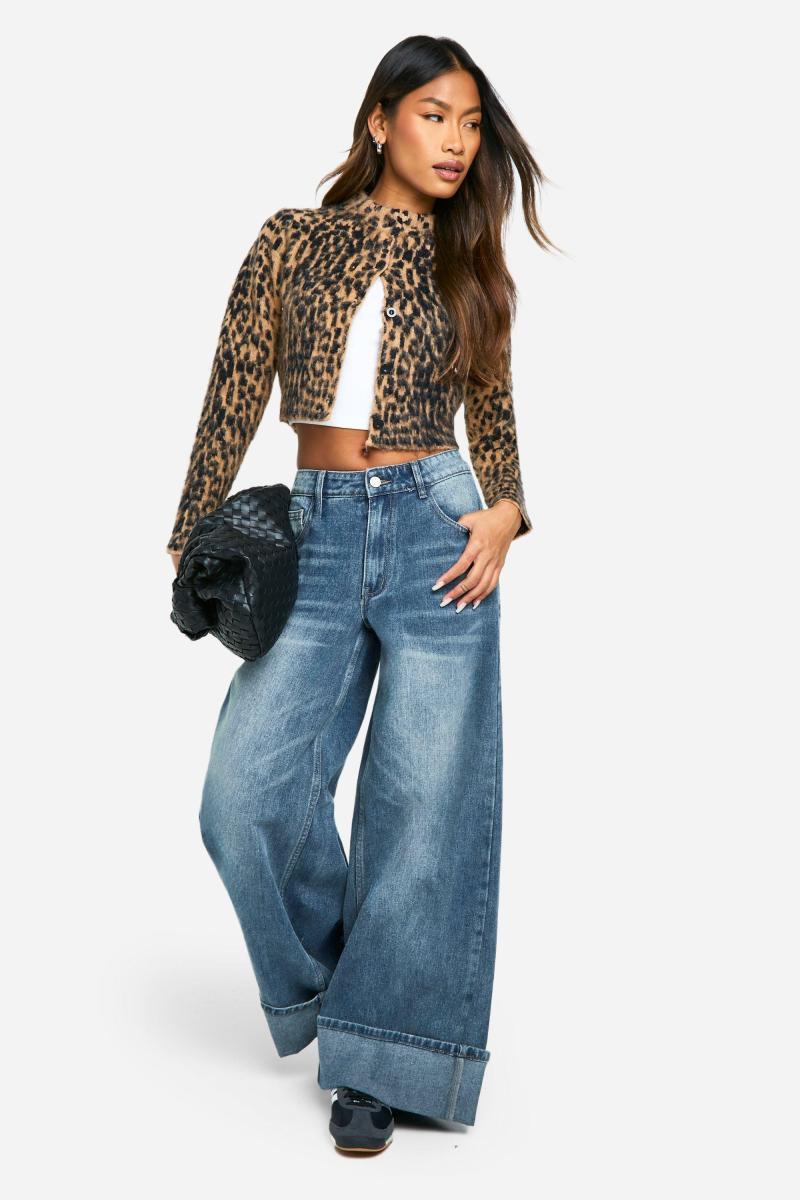 В’язаний укорочений кардиган з леопардовим начісуванням