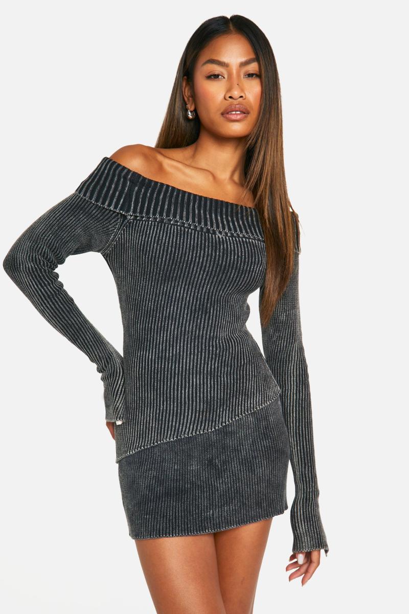 В'язана міні-спідниця в рубчик Acid Wash