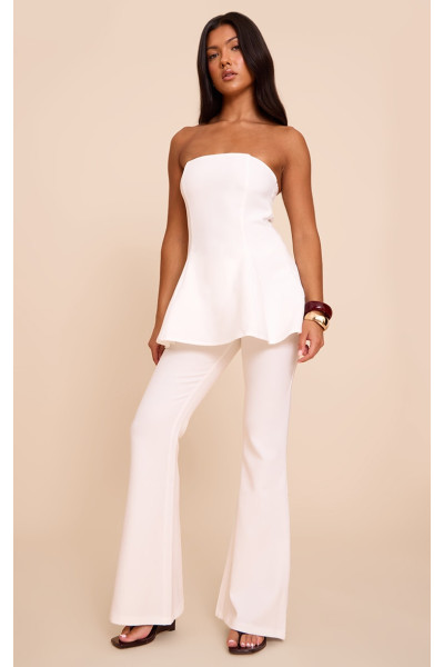 Білі ткані крепітлені штани прямого ноги Білі ткані крепітлені штани прямого ноги