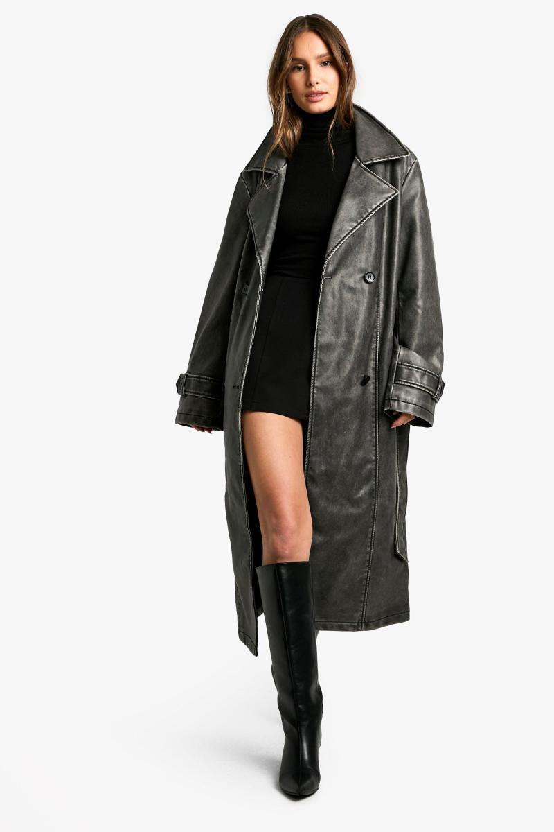 Тренч зі штучної шкіри у вінтажному стилі