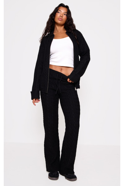 Чорні в'язані штани на талії зі шнурками