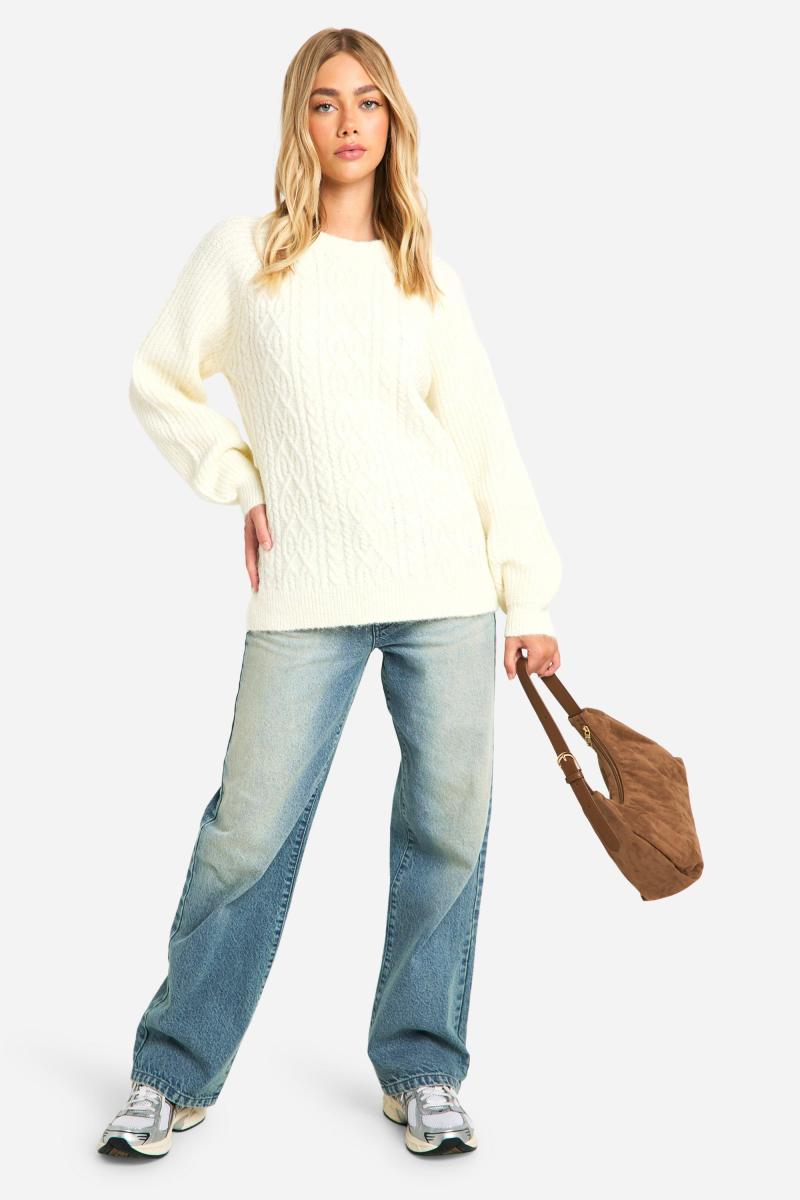 Величезний джемпер з круглим вирізом із в’язаної в’язки