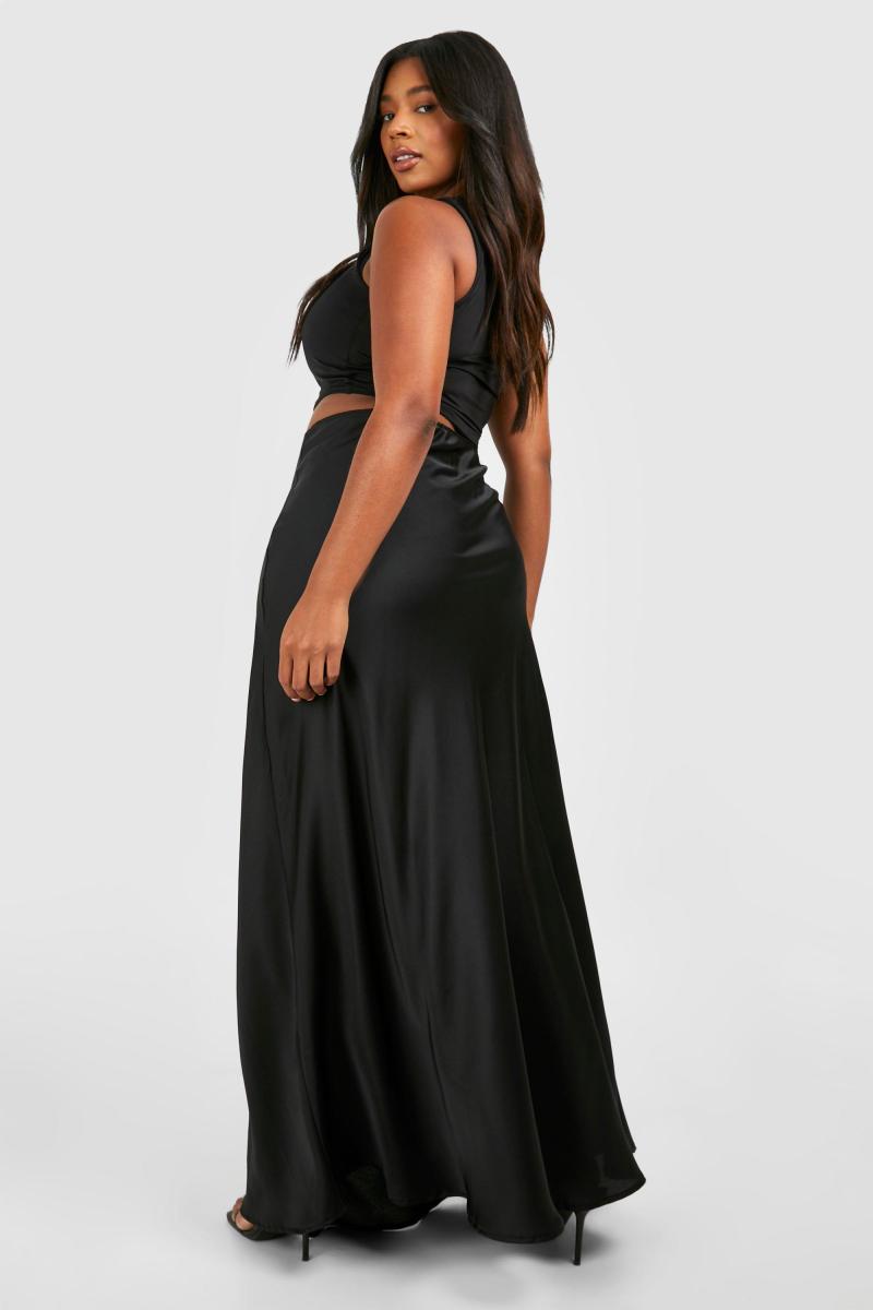 Плюс атласна максі-спідниця на шнурках