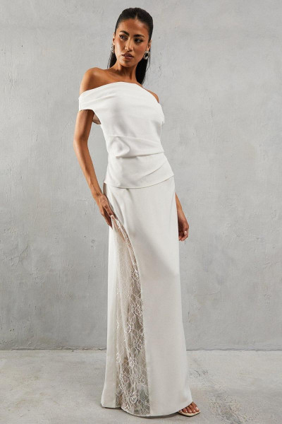 Мереживо вставити колону з високою талією максі спідниці Мереживо вставити колону з високою талією максі спідниці