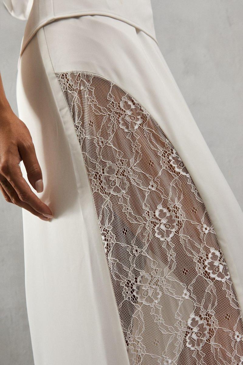 Мереживо вставити колону з високою талією максі спідниці