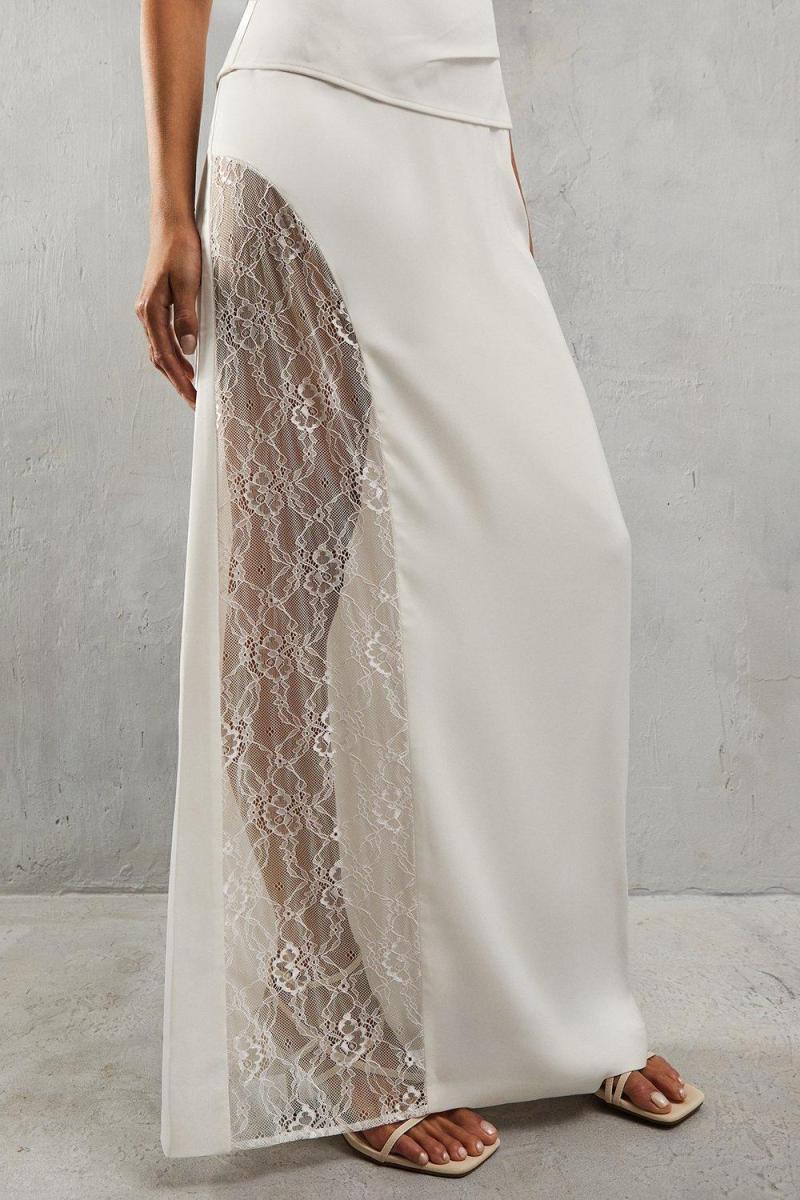 Мереживо вставити колону з високою талією максі спідниці