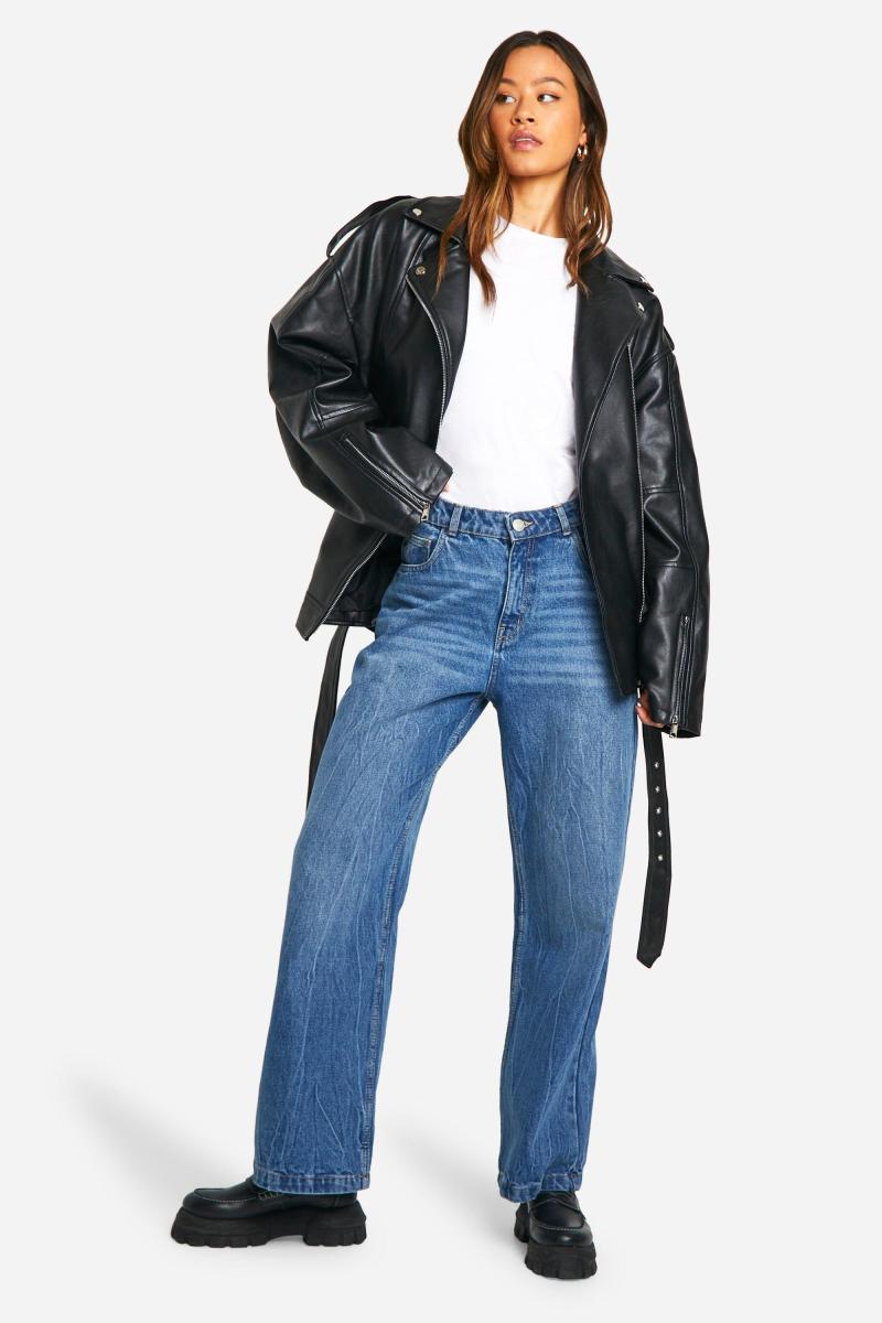 Висока байкерська куртка зі штучної шкіри великого розміру