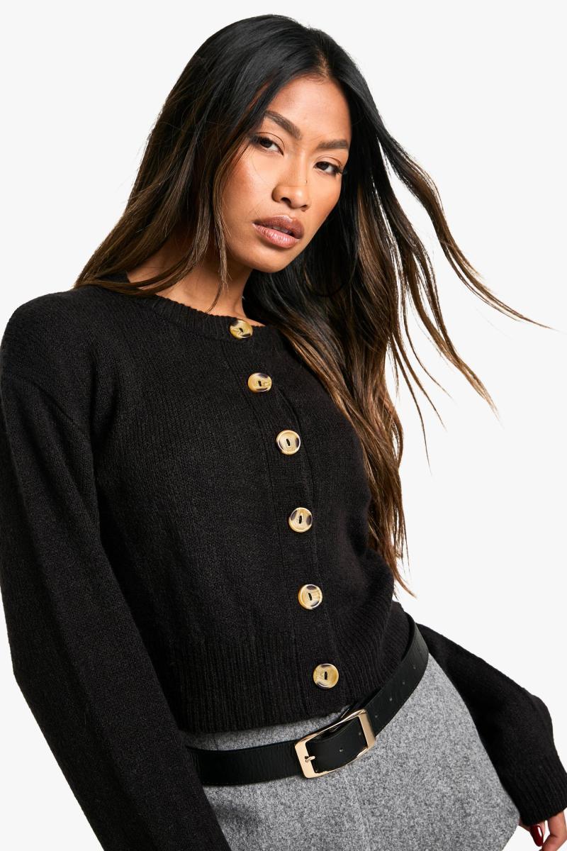 Екіпаж шиї з пуховими рукавами м'який трикотажний мікро кардиган