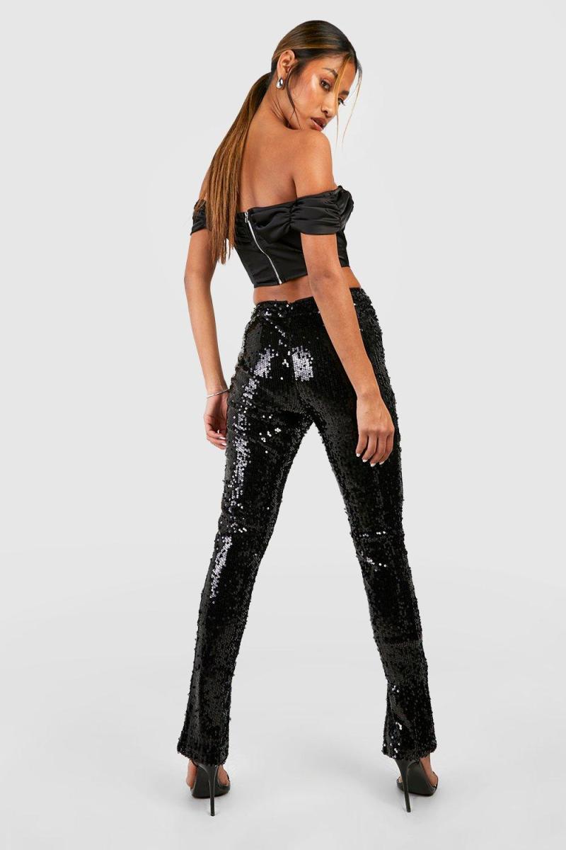 Штани з паєтками з розрізним подолом із середньою посадкою